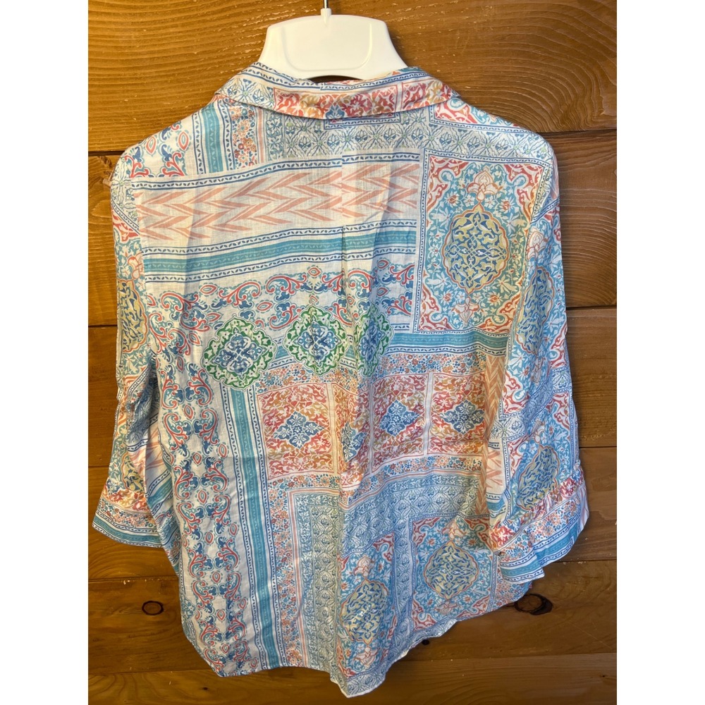 Chico's Button Down Women's Size 0 Blue Pink Paisley Print No Iron Blouse Top - Picture 5 of 7